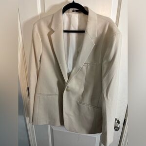 Zara Cream blazer with Notched Lapels textured side 44 NWOT